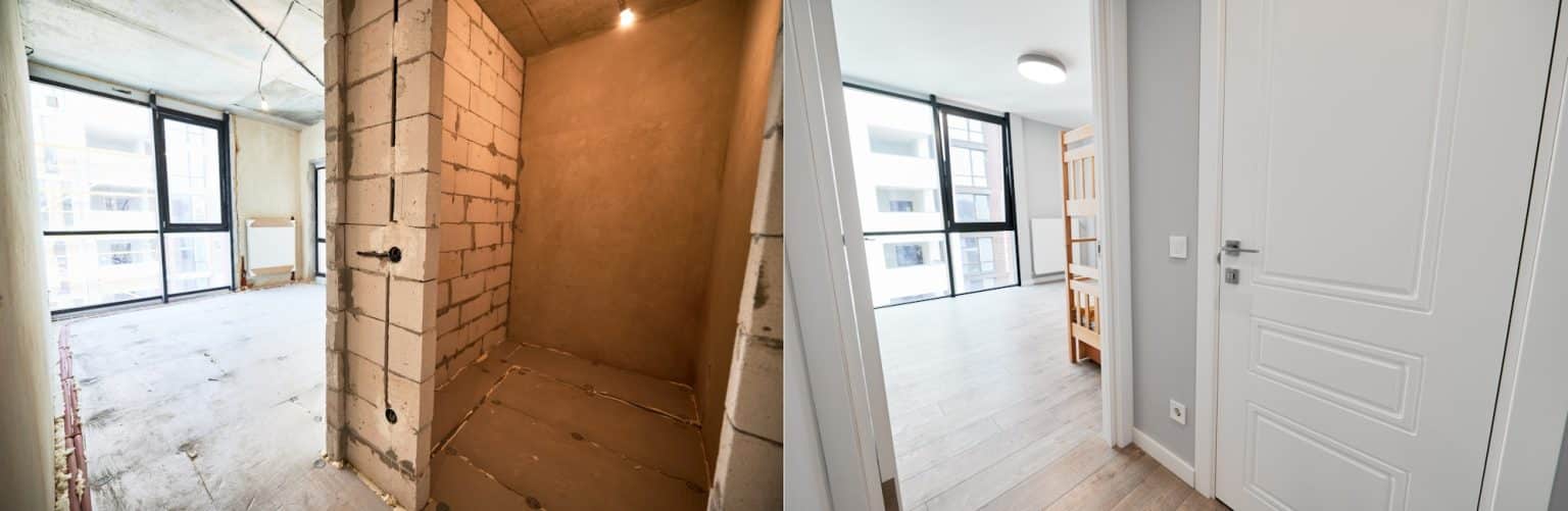 Apartment before and after renovation or refurbishment.