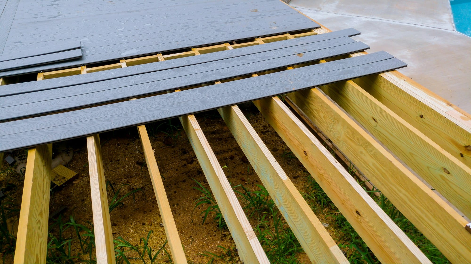 building a backyard deck with composite deck boards installing wooden deck patio